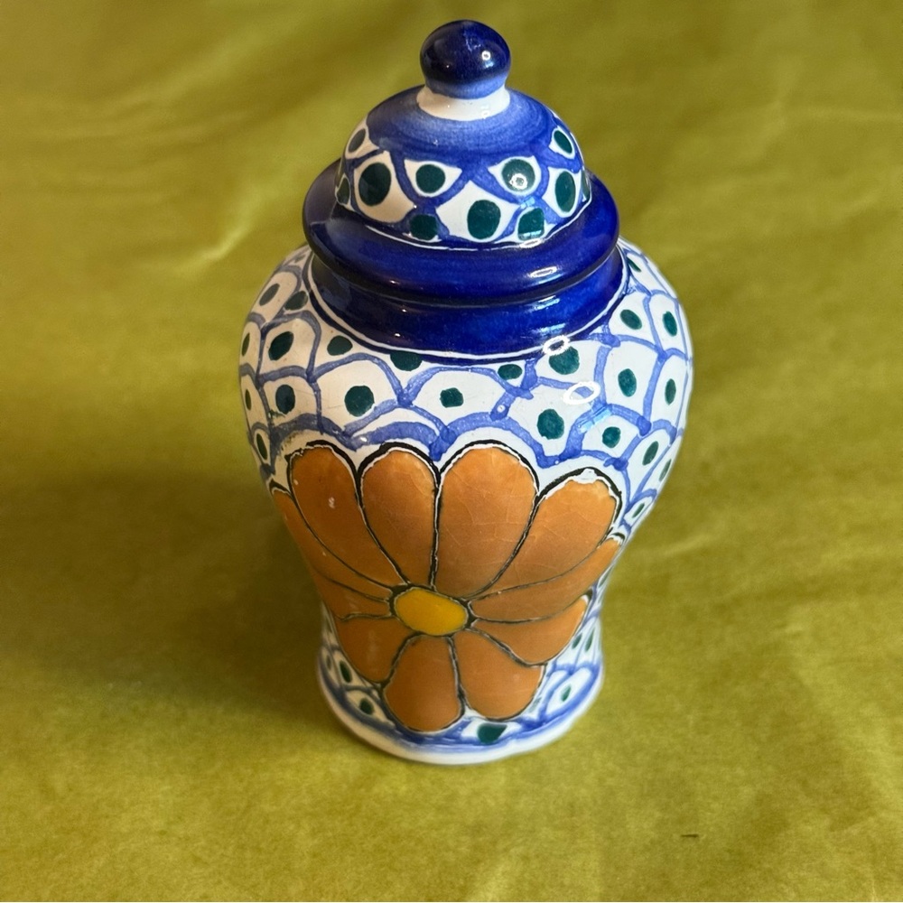 Talavera Hand-Painted Floral mini Ceramic Jar
